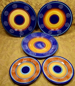 Pier 1 Italienische Swirl Steingut 3-11,5" Essteller & 2-8" Salatteller - Bild 1 von 6