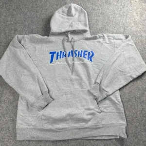 Thrasher Magazine Hoodie Mens Medium Gray Blue Skateboarding Pullover Sweatshirt - Picture 1 of 8