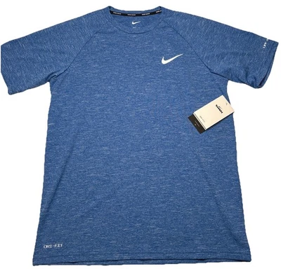 NIKE Swim Men's Short Sleeve Hydroguard Rash Guard Shirt Heather Blue Med $46 - Image 1 of 4