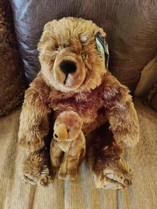 Grizzly Bear Mommy with Baby Plush Planet Earth 12"x 18" National Geographic New - Picture 1 of 13