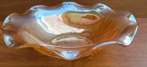 VINTAGE 50er JAHRE RINGELBLUME IRISIERENDE KARNEVAL GLASSCHALE - WELLENRAND MUSTER - Bild 1 von 8