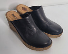 BORN Womens Black Leather Mules Clogs Slides 8 M Closed Toe Wedge Slip On Shoes