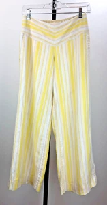 Cato Damen Capri Hose XS gelb gestreift Leinenmischung weites Bein Gummibund - Bild 1 von 7