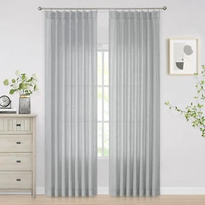 Gray Pinch Pleated Semi Sheer Curtains Textured Light Filtering Window Curtains - Picture 1 of 6