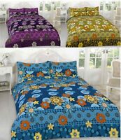 Grant Circles Star Floral Duvet Cover Black Red Teal Double King Bedding Set