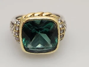 Judith Ripka JR TWO 925 Silber & 18K Gold grüner Stein & Diamant Ring - Bild 1 von 7