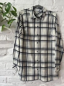 Susan Graver Liquid Knit Button Up Top Womens Size M Windowpane Plaid Office - Picture 1 of 13