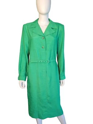 Vintage HENRY LEE Women's Green Double Breasted Belted Jacket Dress - Image 1 of 4