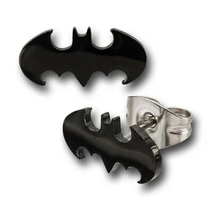 Batman Black Die-Cut 316L Surgical Steel Stud Earrings Black - Picture 1 of 3