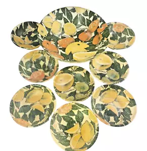 9 pezzi anni 60 MCM fibra di vetro Artmore 1 grande servizio / 8 insalatiere agrumi lem - Foto 1 di 9