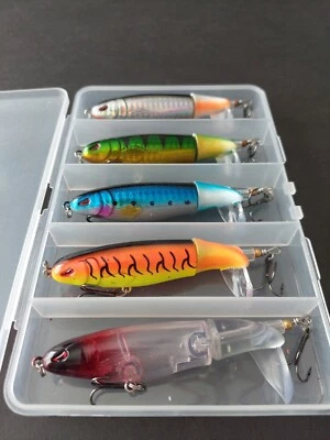 Largemouth bass pike Soft rotating tail top water fishing lures 5pack Lot Box  - Image 1 of 4