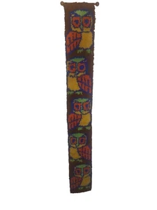 Handmade Latch Hook Owl Wall Hanging 70”x10” Vintage 1970s Rug Runner Wall Art - Picture 1 of 3