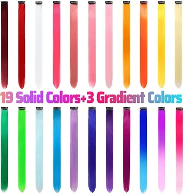 DREAMCART LTD 22 PCS Rainbow Colored Hair Extensions Clip In for Girls 22 Inch Colorful Straig