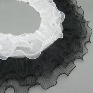 Borde de malla de tul plisado con volantes 2M 3 capas cinta reunida borde con volantes - Imagen 1 de 7