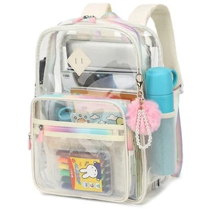 Beige Clear Backpack for School Heavy Duty PVC Transparent Bookbag See Throug... - Picture 1 of 6