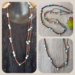 Leather and Howlite Gemstone Necklace - Picture 1 of 6