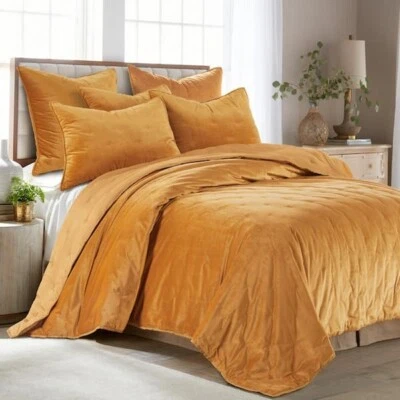 Levtex Home Calabria Gold Dot Stitch Velvet Microfiber King/Cal King Quilt Only - Image 1 of 4