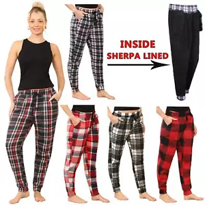 Pantalones de chándal para mujer de franela elásticos con cordón polar a cuadros PJ - Imagen 1 de 48