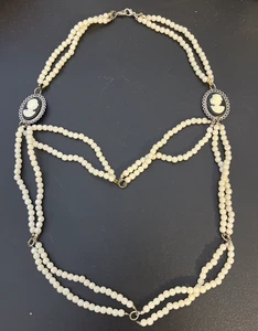 Vintage Multi Strang Halskette Doppel Kamee Doppel Karabinerverschluss - Bild 1 von 21