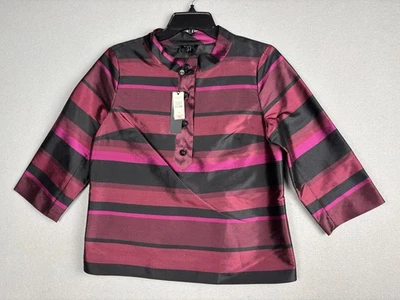 Blusa Talbots Mujer 8P Pequeña Negra Borgoña Rayas Seda Manga 3/4 Túnica Foto 1 de 4
