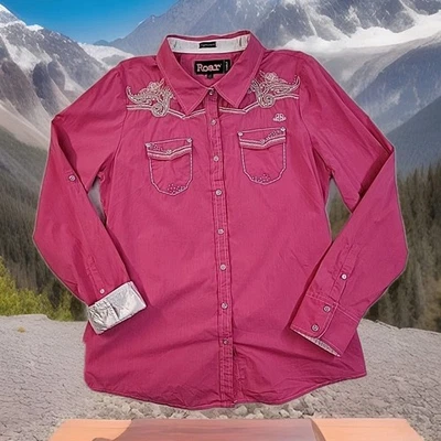 Camisa Western Roar Signature estrás para mujer extra grande rosa bordada   Foto 1 de 4