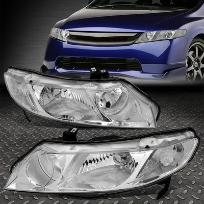 FOR 06-11 HONDA CIVIC SEDAN PAIR CHROME HOUSING CLEAR CORNER HEADLIGHT HEAD LAMP - Image 1 of 4