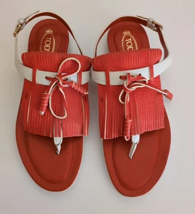 TOD'S Sandali alla caviglia con frange in pelle bianca arancione misura 36,5 (KS4) - Foto 1 di 20
