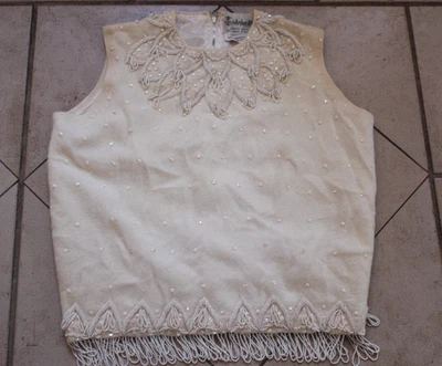 Suéter vintage OHRBACH'S marfim lantejoulas/lã de cordeiro/angorá com miçangas tamanho 40 - Imagem 1 de 4