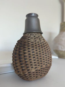 Antiker Brevetes Rattan Flachmann Zinn Schnapsglasplatte Original RAR Getränke - Bild 1 von 22