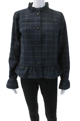 Chaqueta Banana Republic para mujer a cuadros con volantes azul marino verde talla 8 Foto 1 de 4