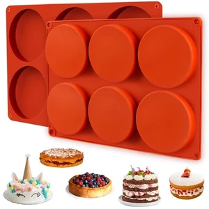 2 Pcs Large Silicone Molds for Baking, 6-Cavity Round Silicone Baking Mold, N... - Picture 1 of 6