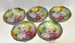 Vintage Royal Brunswick Germany Set of 5 Vibrant Hand Painted Rose Plates 5.25" - Picture 1 of 7