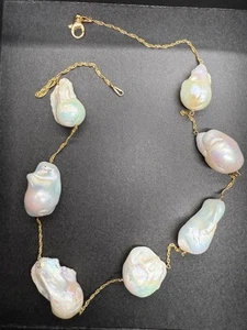 Sterling Silver 925, Gold Plated Freshwater Baroque Pearl Necklace 18” Italy - Picture 1 of 24