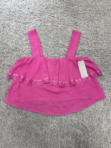 CAD Top Womens S Pink Cropped Tank Layered Lace Blouse Trim Textured Sleeveless - Picture 1 of 10
