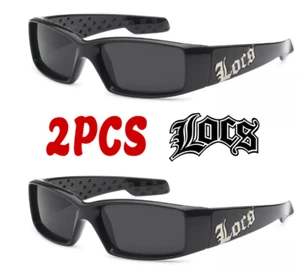 Locs 2 Pack Black Lowrider Sunglasses Designer Shades Hardcore Fashion 9052 BK - Picture 1 of 2