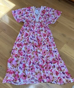 NWT ee:some Women’s Fuchsia Maxi Dress Short Sleeve, Lined. - Picture 1 of 12