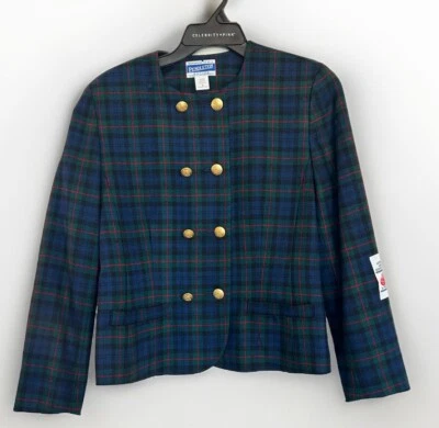 Vintage Pendleton Wool Plaid Tartan Gold Crest Button Jacket 8 Academia Preppy - Image 1 of 4