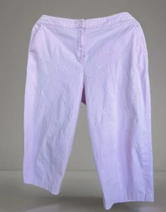 Briggs New York Womens High Rise Capris Pink & White Daisy Pattern Pockets Sz 14 - Picture 1 of 15