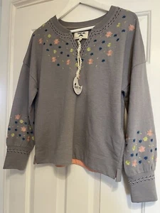 White Stuff XS NEW NIGHT OWL Boho Embroidered Jumper Grey Marl Sweatshirt Nelly - Picture 1 of 21