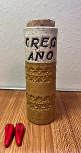 Vintage Stoneware Pottery Round Oregano Spice Bottle Jar w/ Cork Lid Hand Made - Picture 1 of 9