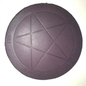 PURPLE LEATHER COASTER BLIND EMBOSSED PENTAGRAM - GOOD FOR PROTECTION - Picture 1 of 3