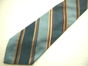 Vtg Leonardo Mens Necktie Tie Blue Beige Striped 55" Short - Picture 1 of 4