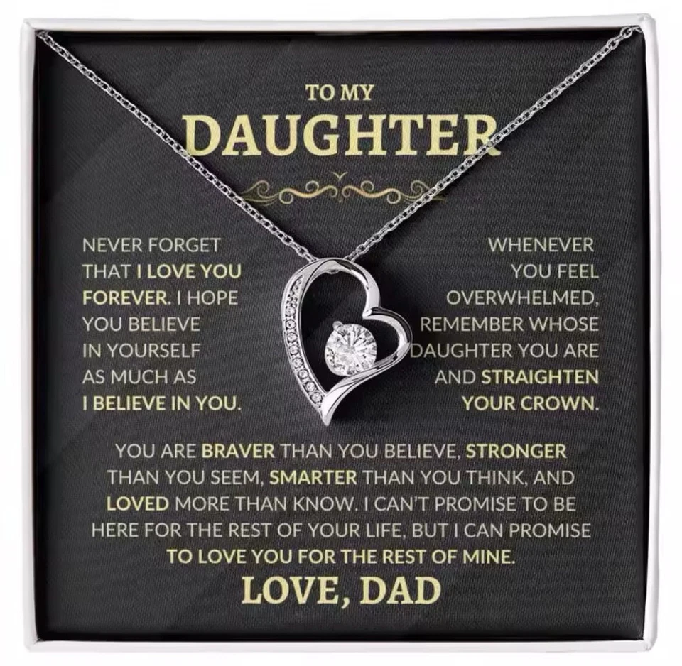 To My Daughter Birthday Graduation Gift Heart Necklace Heartfelt Message - Image 1 of 1