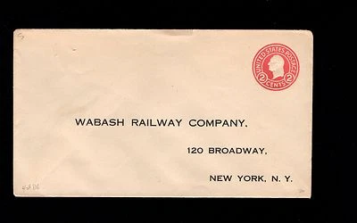 Preprint Return Envelope Wabash Railway Co NY PSE Cover 1q - Image 1 of 2