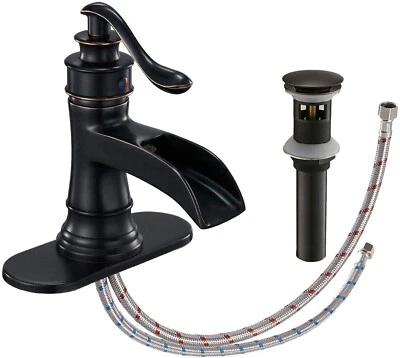 Oil Rubbed Bronze Bathroom Sink Faucet 1Hole Vanity Basin Mixer Tap Pop up Drain - Image 1 of 4
