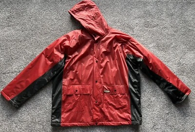Stearns Dry Wear Jacket XL-XXL Red Black Waterproof Vinyl Snap Button Preowned - Image 1 of 4