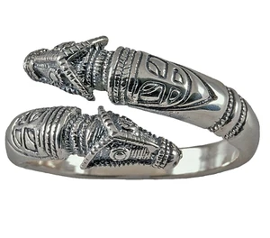 925 Silber Wikingerring Drachenkopfring Wikinger Gr.60-70 verstellbar Drache - Bild 1 von 4