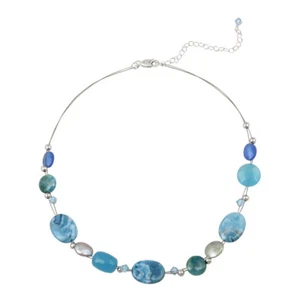 925 Silber Blau Multi Stein Halskette - Bild 1 von 5