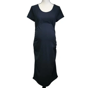 Isabel Maternity schwarzes Midikleid Damen Gr. L Strick geraffte Seiten Kurzarm - Bild 1 von 6