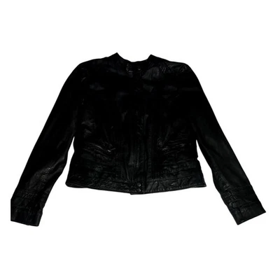 Chaqueta de moto de cuero negra Cole Haan para mujer talla grande Foto 1 de 4